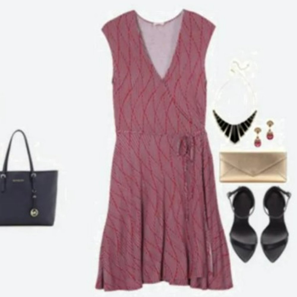 NWT Pixley Yaiza Printed wrap dress Burgundy Size S